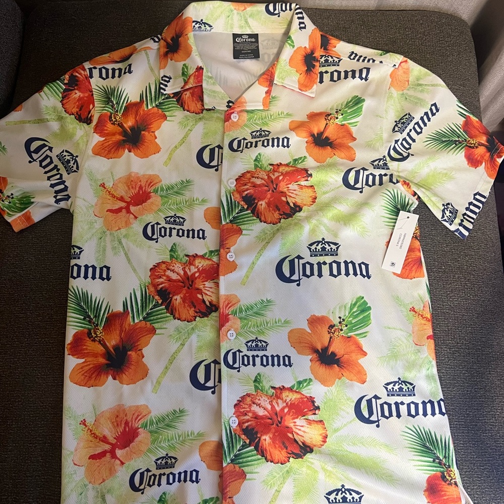Corona Men's Floral Button Down Shirt - White and Orange